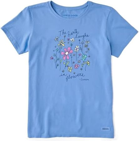 Life is Good Women's Earth Laughs in Wildflowers Short Sleeve Crusher Tee (X-Large, Cornflower Blue) at Amazon Women’s Clothing store