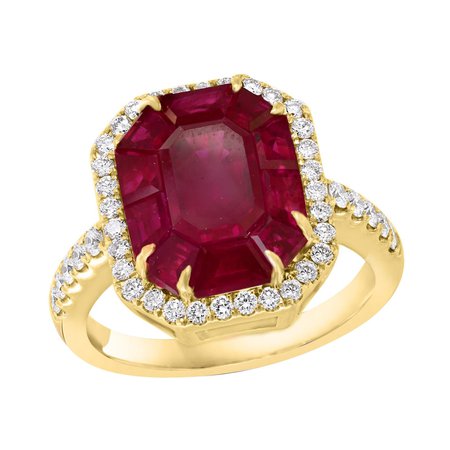 Antique Burma Ruby Old Mine Cut Diamond 18 Karat Yellow Gold Cocktail Ring AGL For Sale at 1stDibs