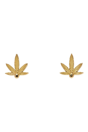 BRENT NEALE Gold Potted Extra Small Cannabis Stud Earrings