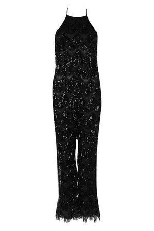 All Over Sequin Low Back Jumpsuit | Boohoo