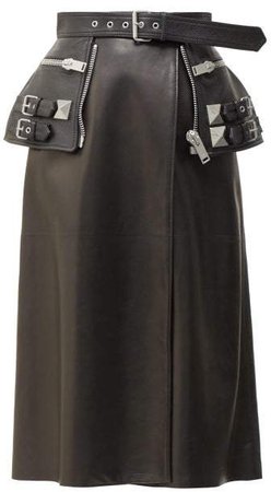 Peplum Belt Leather Skirt - Womens - Black Multi
