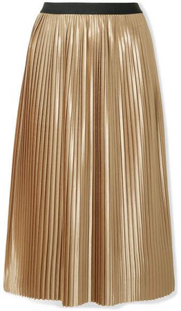 Verlano Pleated Satin Midi Skirt - Gold