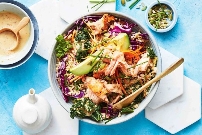 15-minute salmon and sesame rice superfood bowls recipe