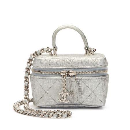 Chanel Metallic Silver Quilted Grained Calfskin Mini Vanity With Chain Silver Hardware, 2021 Available For Immediate Sale At Sotheby’s