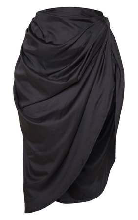 Black Ruched Side Midi Skirt | PrettyLittleThing