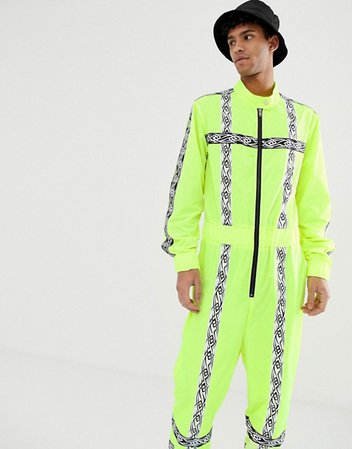 Jaded London festival boilersuit in neon yellow with reflective taping | ASOS