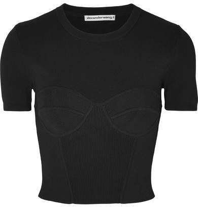 Ribbed Stretch-knit T-shirt - Black