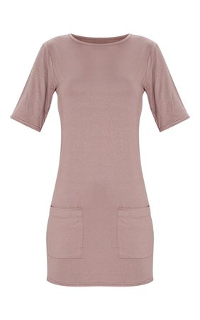 Taupe Basic Pocket Detail T Shirt Dress | PrettyLittleThing USA