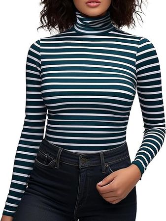 Long Sleeve Turtleneck Women Strech/Short Sleeve High Neck Tops Fitted Tee Shirt at Amazon Women’s Clothing store