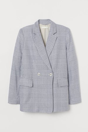 Double-breasted Blazer - White/blue checked - Ladies | H&M US
