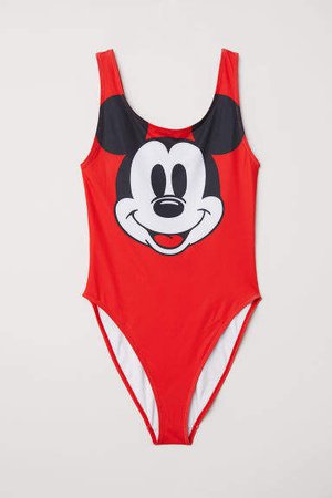 Swimsuit with Printed Motif - Red