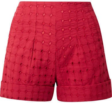 Shadi Broderie Anglaise Cotton Shorts - Red