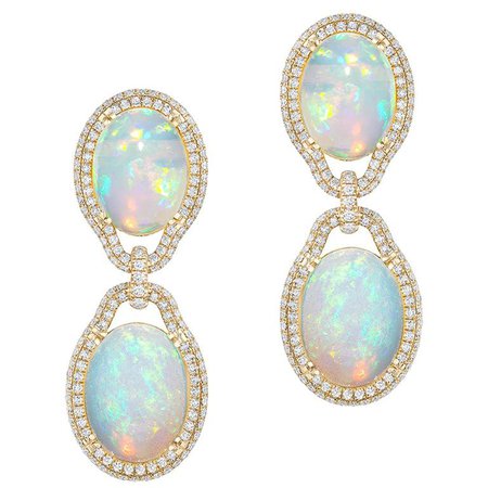 Opal Cabochon Earring with Diamonds