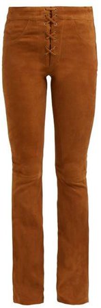 Boot Cut Suede Trousers - Womens - Light Brown