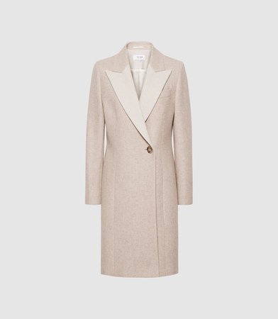 Mandie Neutral Contrast Collar Overcoat – REISS
