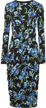 Draped Floral-print Stretch-jersey Dress - Blue