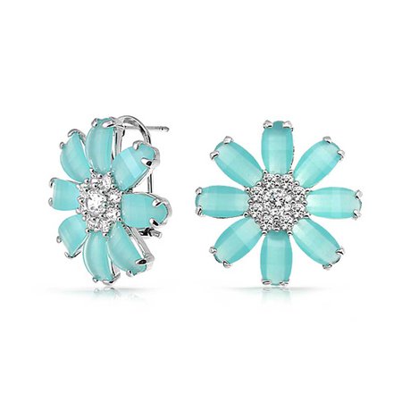 Aquamarine Daisy Flower Earrings