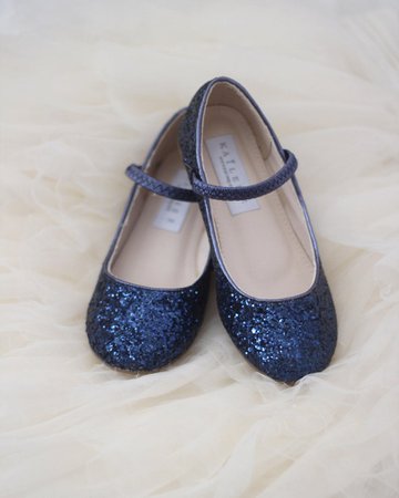 NAVY BLUE ROCK Glitter Maryjane Flats for Flower Girls Shoes | Etsy