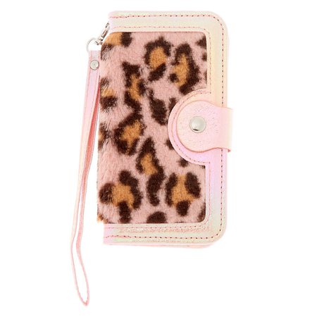 Pink Leopard Faux Fur Folio Phone Case - Fits iPhone 6/7/8 | Claire's US