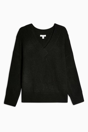 Black Knitted Super Soft V Neck Jumper | Topshop black