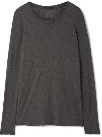 Distressed Slub Cotton-jersey Top - Dark gray