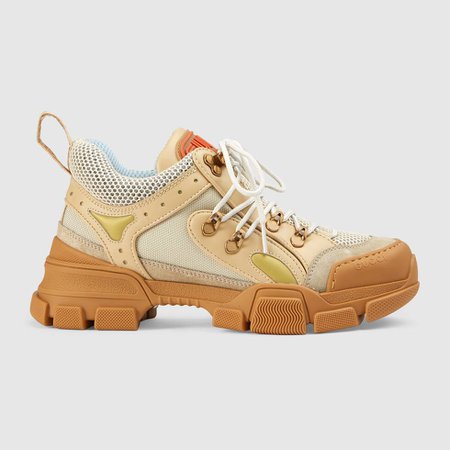 Beige Leather Flashtrek Sneaker With Removable Crystals | GUCCI® US