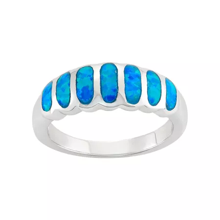 Lab-Created Blue Opal Sterling Silver Ring