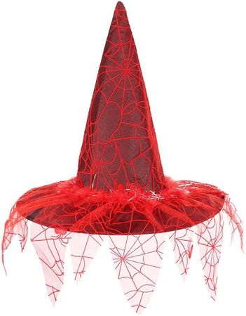 Amazon.com: Halloween Witch Hat Vintage Wizard Cap Hanging Red Women's Witch Spider Web Lace Veils Headwear Headpiece Accessories for Halloween Decoration Costumes Cosplay Makeup Party Supplies (Red witch hat) : Clothing, Shoes & Jewelry
