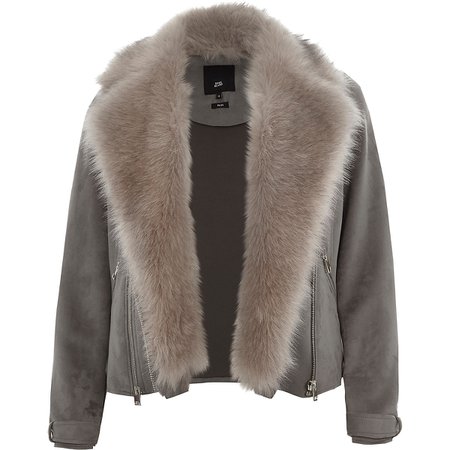 Plus grey faux fur collar biker jacket - Jackets - Coats & Jackets - women