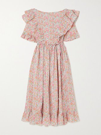 Dorothy Ruffled Floral-print Cotton-poplin Midi Dress - Pink
