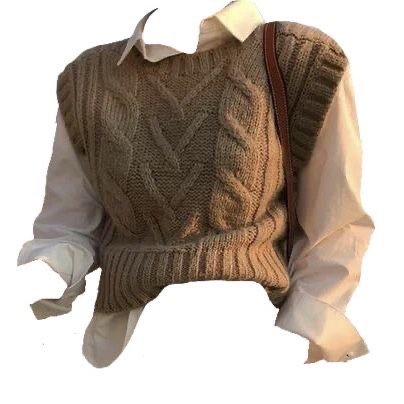 white shirt under a sweater vest