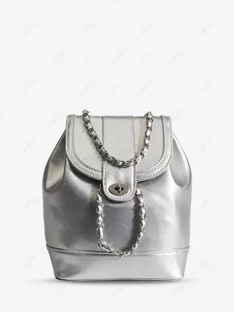 Women's Daily Metallic Chain Straps Solid Color Mini Bucket Backpack In SILVER | ZAFUL 2024