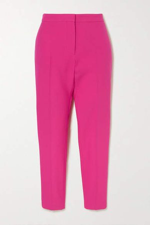 Cropped Wool-blend Slim-leg Pants - Pink