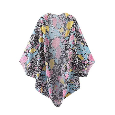 Abollria Womens Chiffon Floral Loose Cover Ups Kimono Cardigan Open Front Blouses Sheer Tops at Amazon Women’s Clothing store: