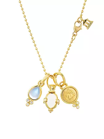 Shop Temple St. Clair Rock Crystal, Moonstone, Diamond & 18K Yellow Gold Charm Necklace | Saks Fifth Avenue