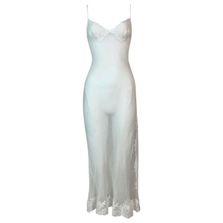 S/S 1999 Christian Dior John Galliano Sheer Ivory Silk and Lace Slip Dress For Sale at 1stDibs