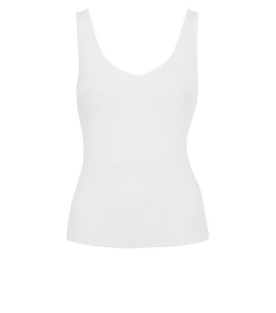 White V Neck and Back Ribbed Vest | New Look