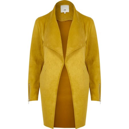 Yellow faux suede longline fallaway jacket - Jackets - Coats & Jackets - women