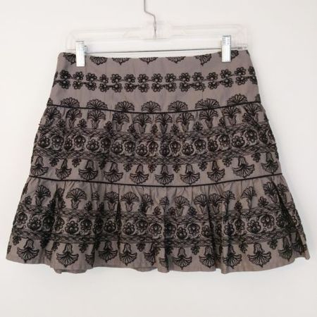 Nanette Lepore Women's Ruffled Mini Skirt Size 4 Cotton Gray Black Embroidered | eBay