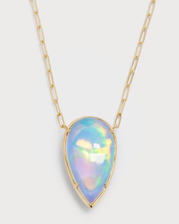 David Kord 18K Yellow Gold Necklace with Pear-Shape Opal on Paper Clip Chain, 14.1tcw | Neiman Marcus