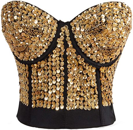 Amazon.com: Alivila.Y Fashion Sequins Punk Goth Bra Clubwear 927-Gold-L: Clothing