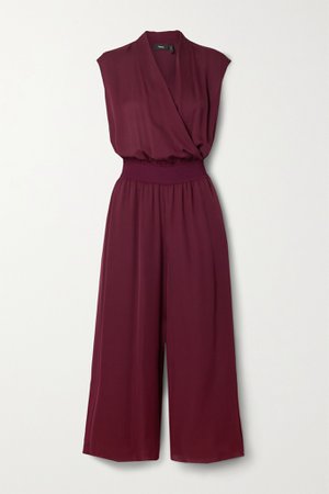 Burgundy Cropped wrap-effect silk crepe de chine jumpsuit | Theory | NET-A-PORTER