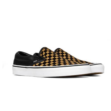 Vans classic slip on calf hair checkerboard checkered plaid sneaker brown shoe