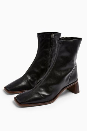 MAJA Leather Black Sock Boots | Topshop