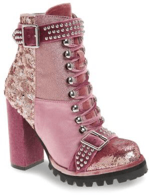 pink heels studded boots