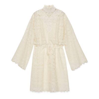 White GG lace dress with drawstring | GUCCI® UK