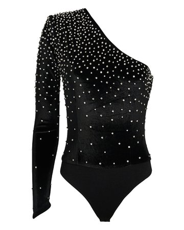 Retrofête | Embellished Velvet One-Shoulder Bodysuit | INTERMIX®