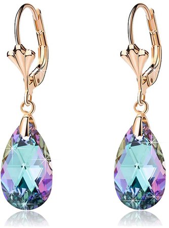 Amazon.com: Austrian Crystal Teardrop Leverback Dangle Earrings for Women Fashion 14K Gold Plated Hypoallergenic Jewelry (Vitrail Light): Clothing, Shoes & Jewelry