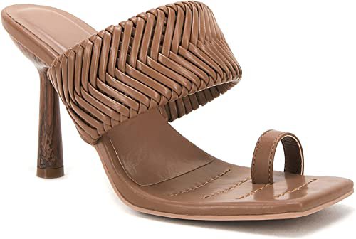 Amazon.com | VETASTE Women's Braided Heeled Mule Sandals Square Open Toe Stiletto Backless Strappy Slip On Slide Shoes | Shoes
