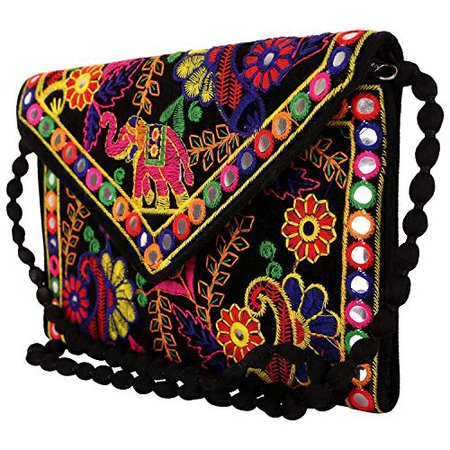Gaurapakhi Handmade Designer Embroidered Rajasthani Clutch Bag For Women's (Black): Amazon.in: Shoes & Handbags